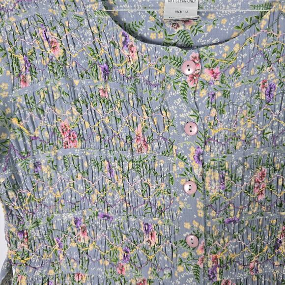 Vintage 90s Piccalino Petites Floral Midi Dress Smocked Button Front Cottagecore - Picture 4 of 7